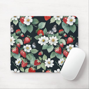 Jordgubbspatch med blommor och Butterflies Black Musmatta
