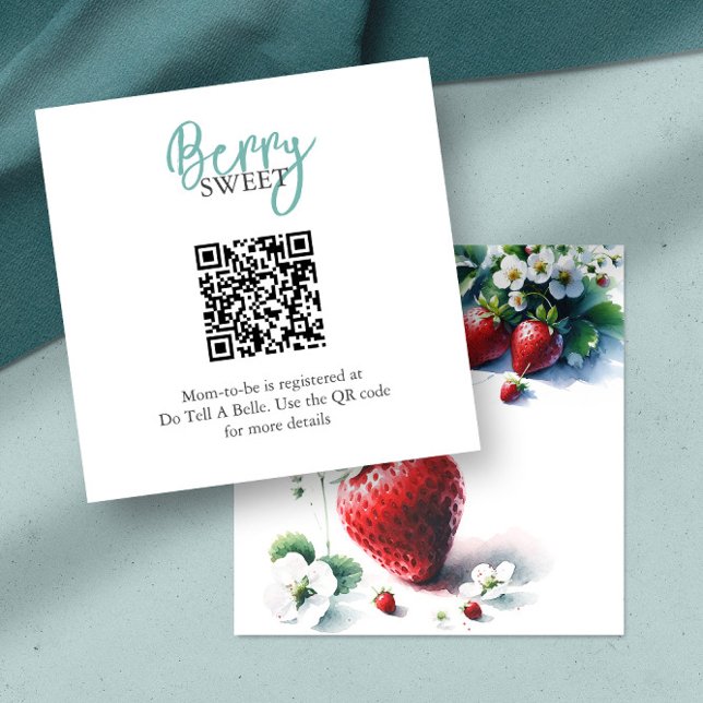 Jordgubbsregistret Tilläggskort (baby shower registry QR code watercolor strawberries Do Tell A Belle)