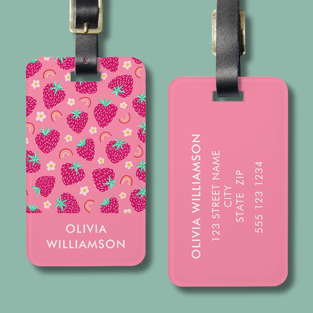 Jordgubbsregnbåge Tusenskönamönster Bagagebricka (Strawberry Rainbow Daisy personalized luggage tag)