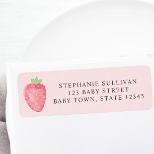 Jordgubbsreturadress för baby shower returadress etikett