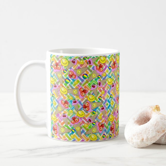 Jordgubbsris Glam Fruit Sol Chevron Mugg (Med munk)