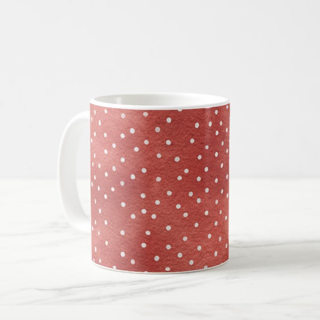 Jordgubbsröd med vita prickar kaffemugg (Framsida vänster)