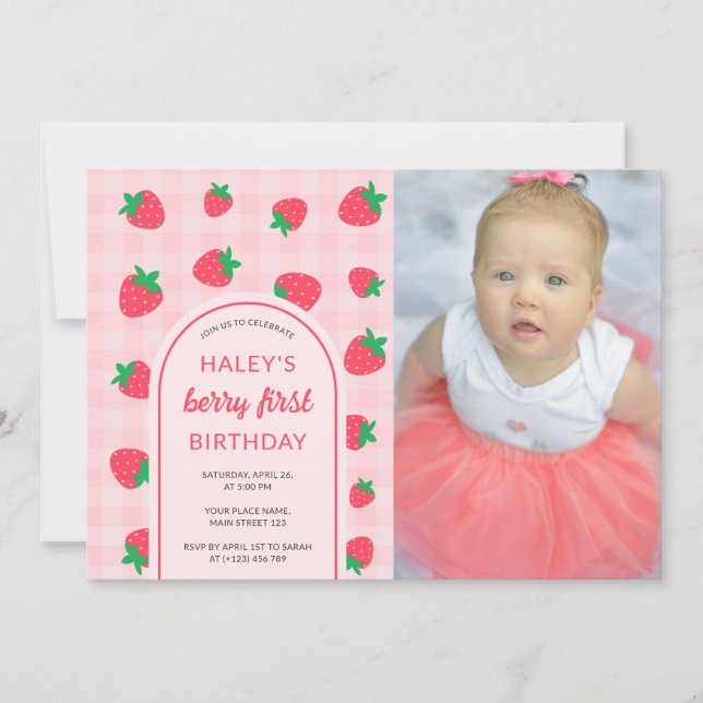 Jordgubbsröntgen Cute Berry Första födelsedag Foto Inbjudningar (Framsida)