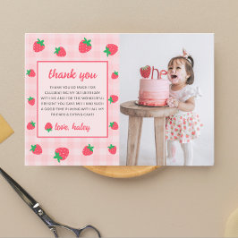 Jordgubbsröntgen Cute Berry Första födelsedag Foto Tack Kort