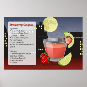 Jordgubbsröntgen Daiquiri Cocktail Recipe Poster