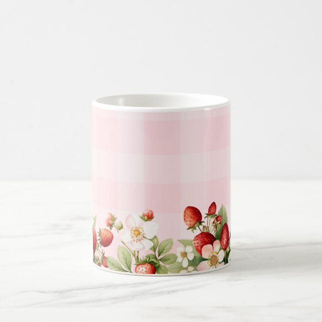Jordgubbsrosa gingham-barnkalas kaffemugg (Center)