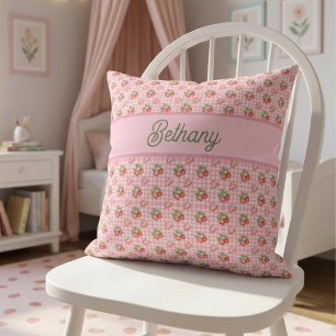 Jordgubbsrosa Gingham-rutmönster Kudde