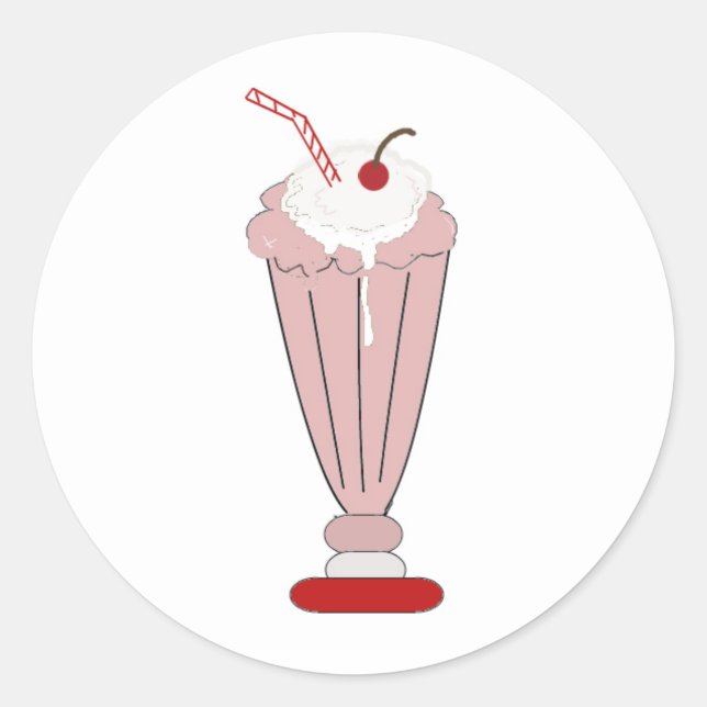 Jordgubbsshake Runt Klistermärke (Framsida)