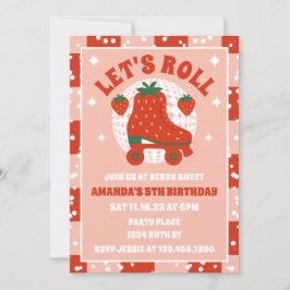 Jordgubbsskal | Retro Roller Skating Birthday Inbjudningar