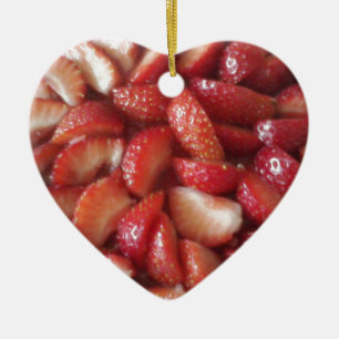 Jordgubbsskiffer, sunt matskorpa, röd frukt julgransprydnad keramik