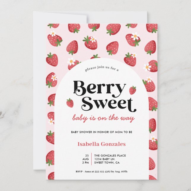 Jordgubbsskor Rosa Daisy Berry Sweet Shower Inbjudningar (Framsida)