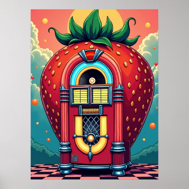 Jordgubbsskorpan: Retro Surrealism Pop Art Poster (Framsidan)