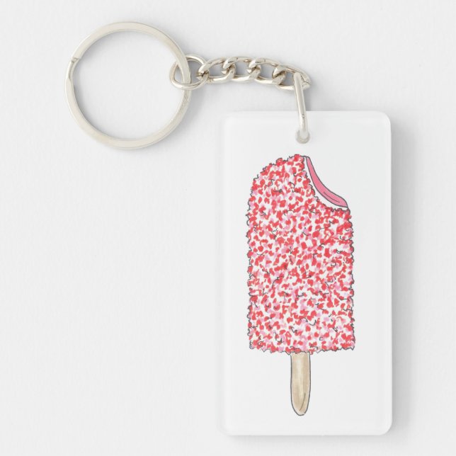 Jordgubbsskorta Popsicle Rosa Ice Cream Pop Nyckelring (Framsidan)