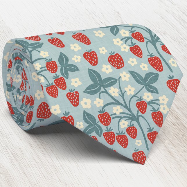 Jordgubbssling Heritage Cottage-stil Slips (Strawberry plant block print arts and crafts heritage style neck tie)