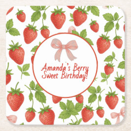 Jordgubbssötad Barns födelsedag Party - Underlägg Papper Kvadrat