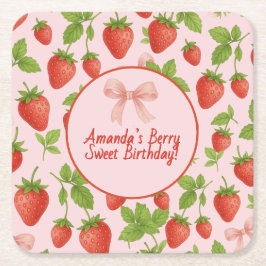 Jordgubbssötad Barns födelsedag Party - Underlägg Papper Kvadrat