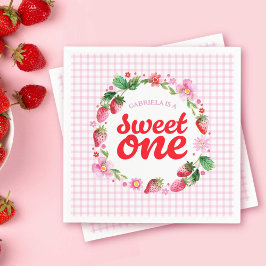 Jordgubbssötad en berry första födelsedag pappersservett