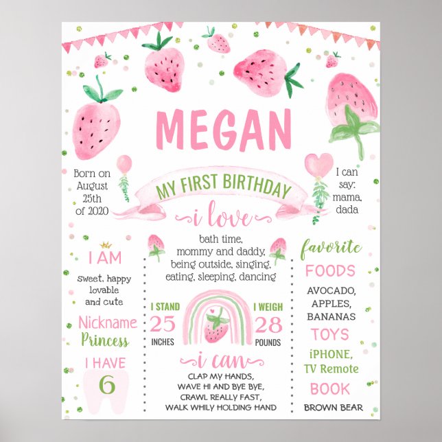 Jordgubbssötad en milstolpe på födelsedagen poster (Framsidan)