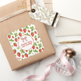 Jordgubbssötad Födelsedagsfest - Fyrkantiga fästdo Fyrkantigt Klistermärke