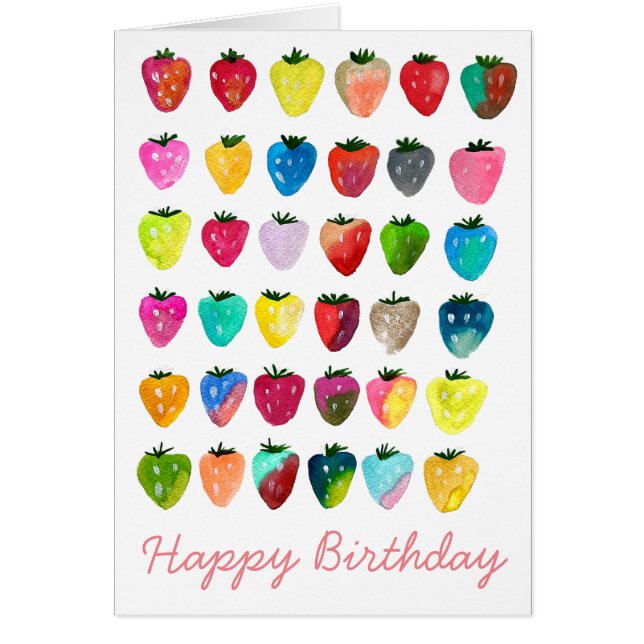 Jordgubbssötma söt frukt, vattenfärg hälsningskort (Framsidan)