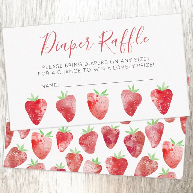 Jordgubbsstölder Tilläggskort (Strawberry watercolor diaper raffle baby shower enclosure card)