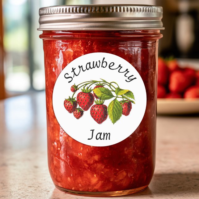 Jordgubbssylt Konserveringsburk Etikett (Strawberry Jam Canning Jar Label)