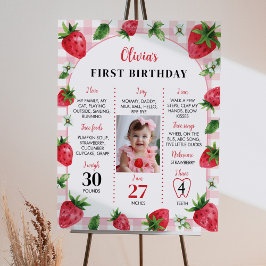 Jordgubbssymbol första födelsedag Foto Milestone-t Poster