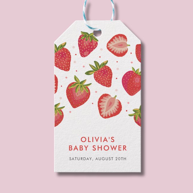 Jordgubbstantens Babyfirande Presentetikett (Strawberry baby shower gift tag)