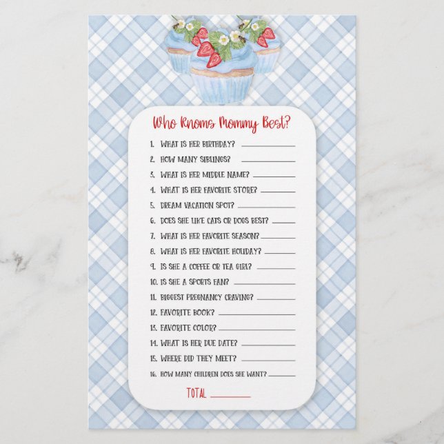 Jordgubbstårta Cupkaka Blue Baby to Bee Shower Gam Flygblad (Framsidan)