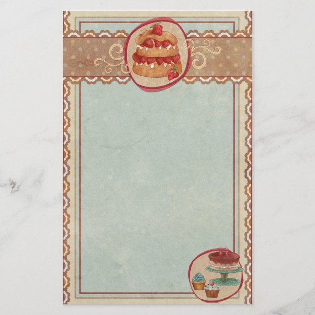 Jordgubbstårta och cupkakor brevpapper (Framsida)