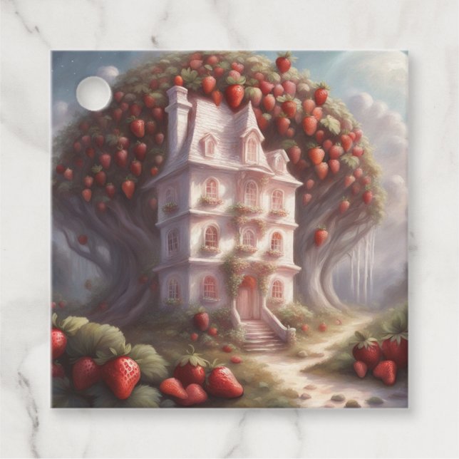 Jordgubbstårta och party gåvor etiketter (Framsida)