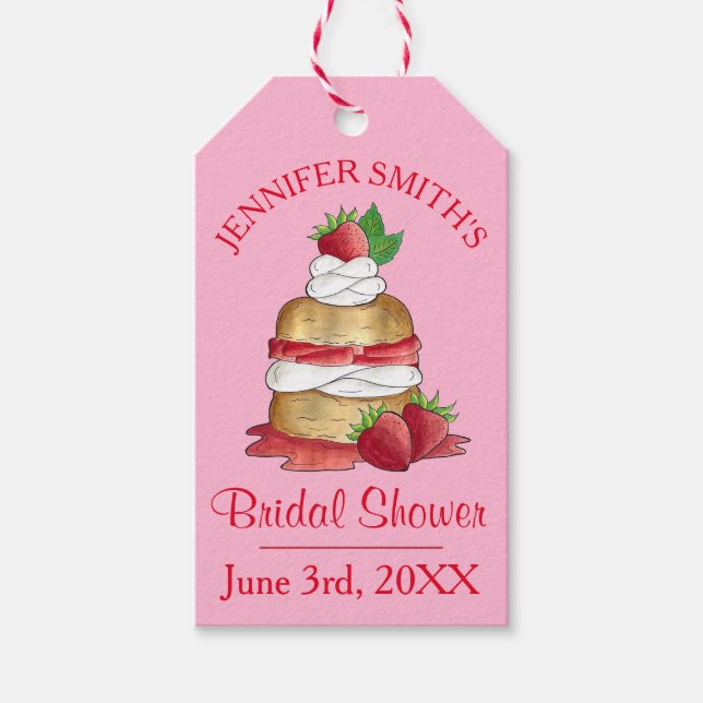 Jordgubbstårtsmördegstårta Bröllopsdusch Födelseda Presentetikett (Framsidan)