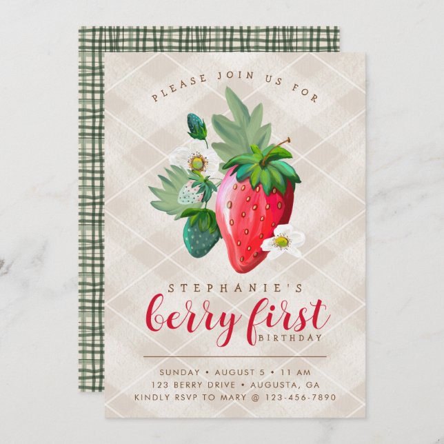 Jordgubbsteme, första födelsedag, Barns födelsedag (Fram/baksida)