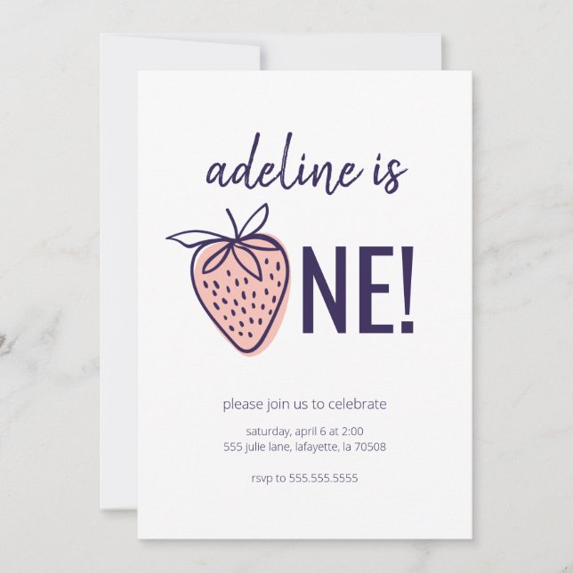 Jordgubbstest Tema Första Födelsedagsfest inbjudan (Framsida)