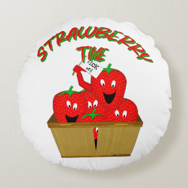 Jordgubbstid! Rund Kudde (Framsidan)