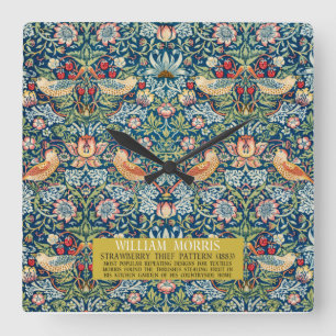 Jordgubbstjuv - William Morris-design Fyrkantig Klocka