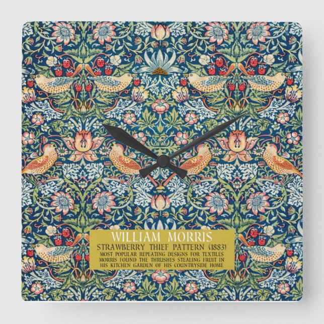 Jordgubbstjuv - William Morris-design Fyrkantig Klocka (Framsida)