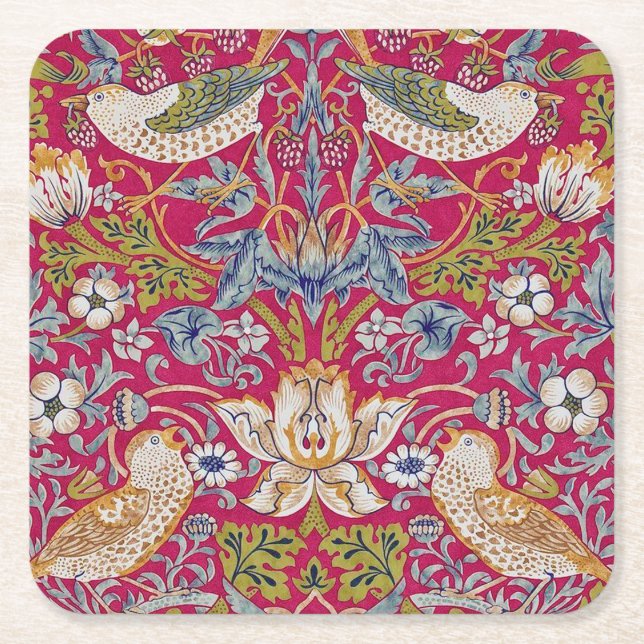 Jordgubbstjuv, William Morris Underlägg Papper Kvadrat (Framsidan)