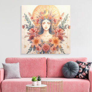 Jordgudinna Väggkonst Divine Feminine Boho Dekor Canvastryck