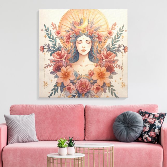 Jordgudinna Väggkonst | Divine Feminine Boho Dekor Canvastryck (Insitu (Vardagsrum))
