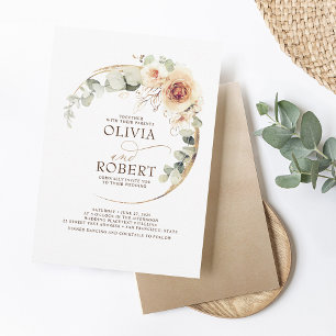 Jordig Nyanser Blommor Boho Elegant Bröllop Inbjudningar