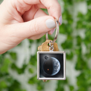 Jordliknande planet med oceaner som Jackar Yta. Fyrkantig Silverfärgad Nyckelring