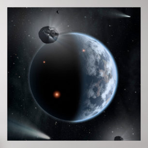 Jordliknande planet med oceaner som Jackar Yta. Poster
