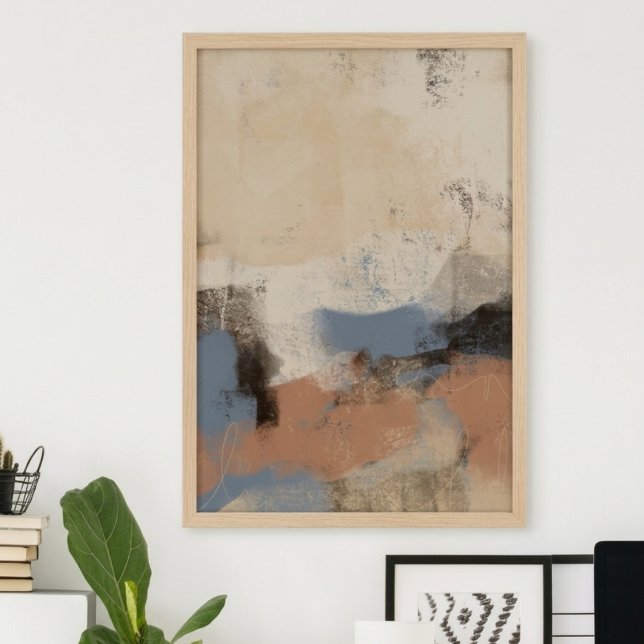 Jordnära Abstrakt Penseldrag i Blått Poster (Modern earth-tone abstract art—a sophisticated addition to any living space or home office.)