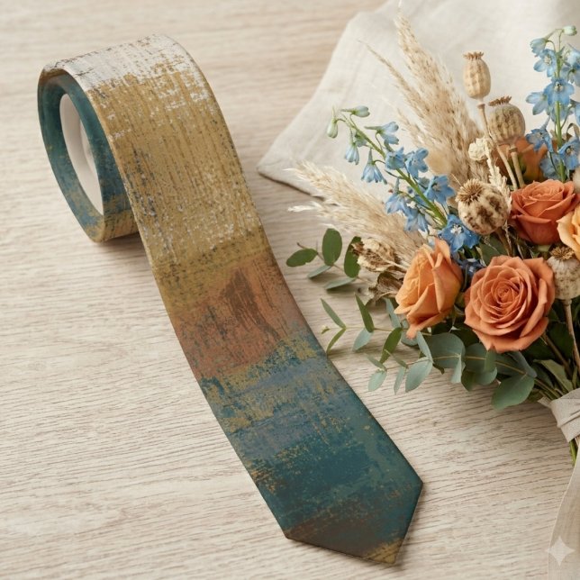 Jordnära abstrakt penseldrag vigsel slips (Rich earthy brushstrokes on a stylish tie, perfect for the creative professional.)
