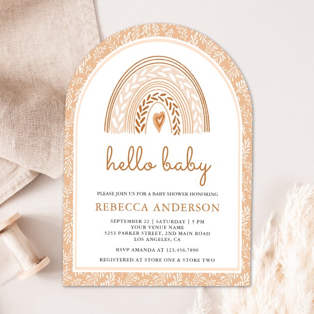 Jordnära akvarell Boho regnbågsbåge baby shower Inbjudningar (Skapare uppladdad)