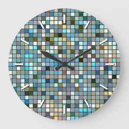 Jordnära blå fyrkantiga plattor Mönster Stor Klocka