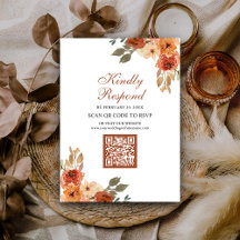 Jordnära Blommig Terrakotta QR-kod RSVP Bröllop