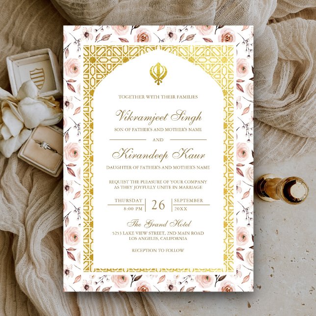 Jordnära blomster Anand Karaj Punjabi Sikh bröllop Inbjudningar (Skapare uppladdad)