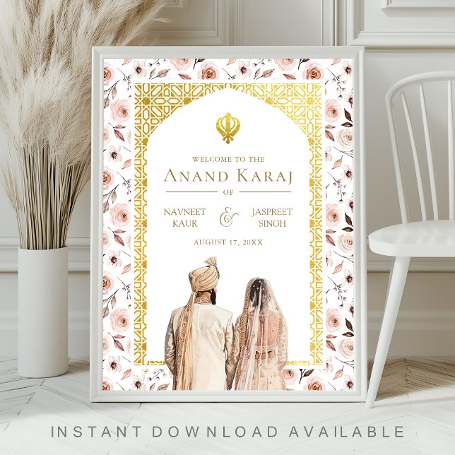 Jordnära blomsterlig Anand Karaj bröllops välkomst Poster (Skapare uppladdad)